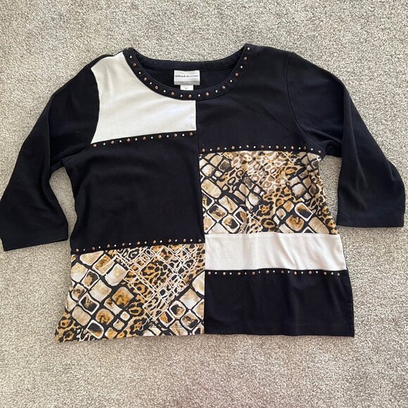 Chic Vintage Alfred Dunner Colorblock Animal Print Studded Y2K Top PL - Picture 4 of 8